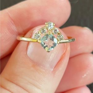 Stone and Strand aquamarine and white sapphire ring, size 8, mint condition